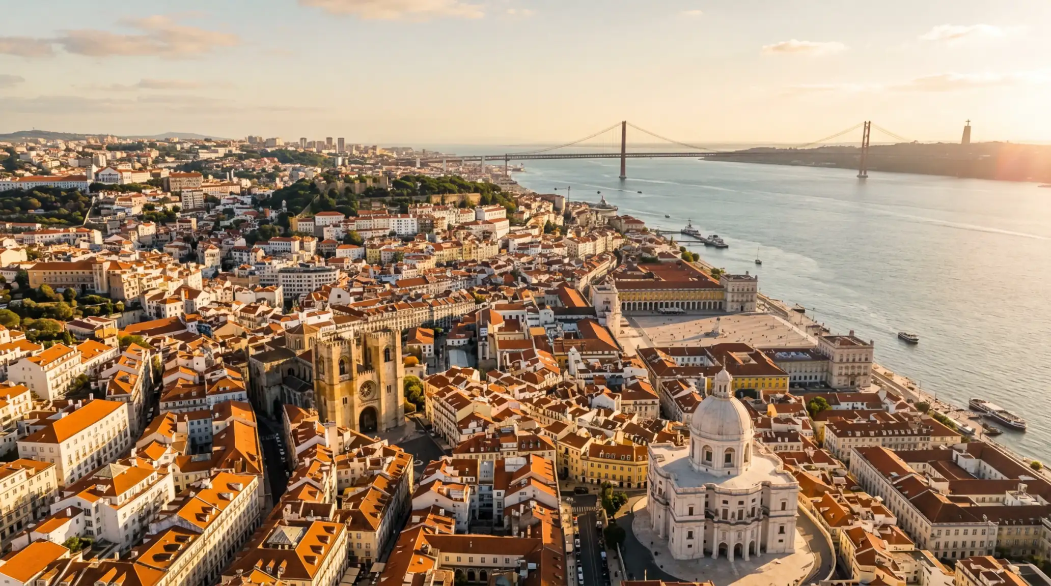 Vista aerea de Lisboa com ecra de dados sobrepostos sobre a cidade